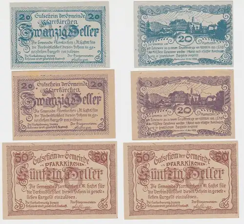 20,20 und 50 Heller Banknoten Notgeld Gemeinde Pfarrkirchen 1920 (154728)