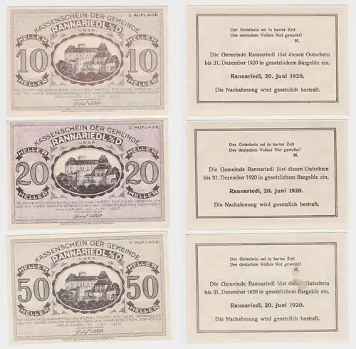 10,20 und 50 Heller Banknoten Notgeld Gemeinde Rannariedl 1920 (154620)