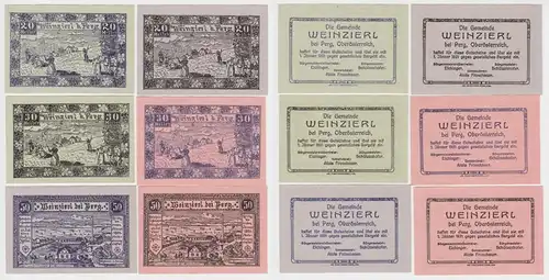 je 2 x 20, 30 und 50 Heller Banknoten Notgeld Gemeinde Weinzierl 1920 (154650)