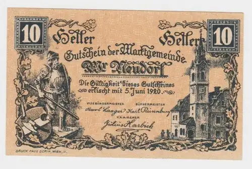 10 Heller Banknote Notgeld Marktgemeinde Wr. Neudorf 1920 (154749)