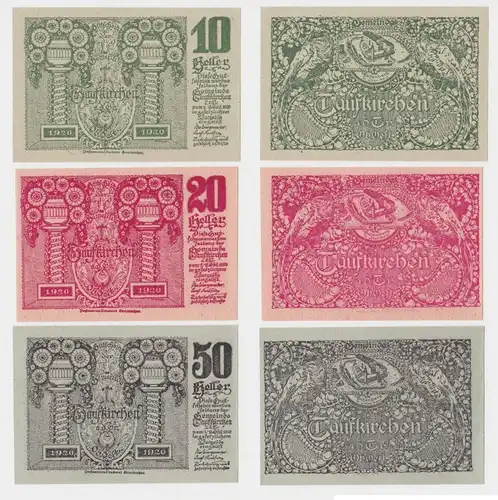 10, 20 und 50 Heller Banknoten Notgeld Gemeinden Taufkirchen 1920 (154750)