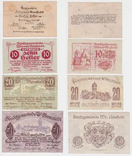 10,20,50 & 50 Heller Banknoten Notgeld Stadtgemeinde Wr.Neustadt 1920 (154736)