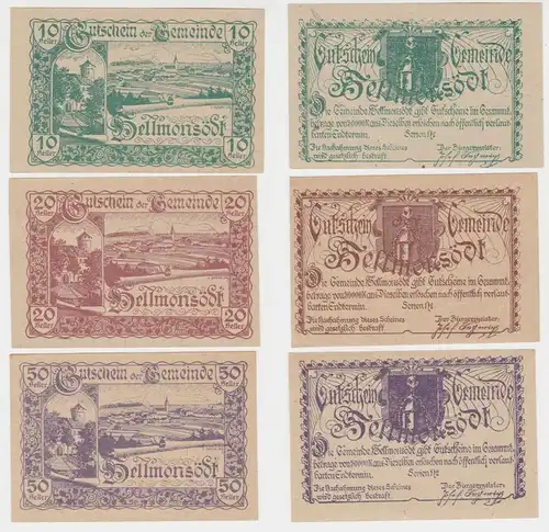 10,20 und 50 Heller Banknoten Notgeld Gemeinde Hellmonsödt 1920 (154737)