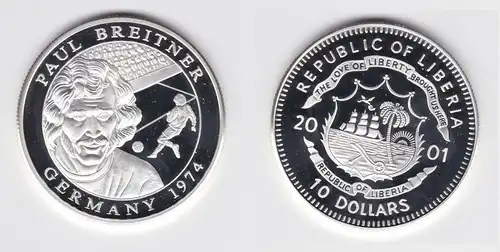 10 Dollar Silber Münze Liberia 2001 Fussball WM 1974 Paul Breitner (154562)