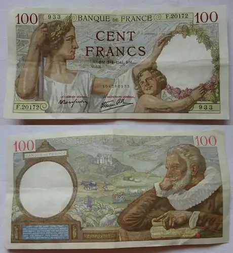 100 Franc Banknote Frankreich 1941 Pick 94 (153636)