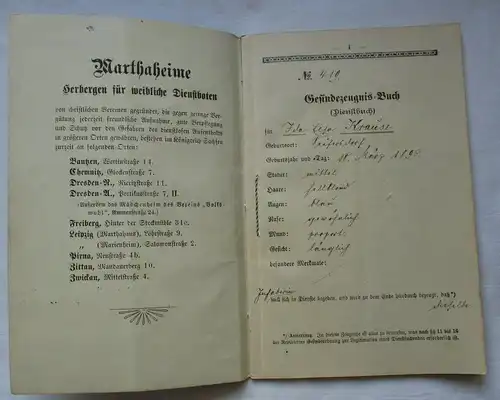 Gesindezeugnis-Buch Seifersdorf bei Rabenau 1907 Wilthen Dresden (152863)