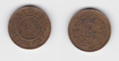 1/2 Skilling Rigsmont Kupfer Münze Dänemark 1857 ss (154345)