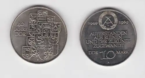 DDR Gedenk Münze 10 Mark 40.Jahrestag der DDR 1989 fast Stempelglanz (136621)