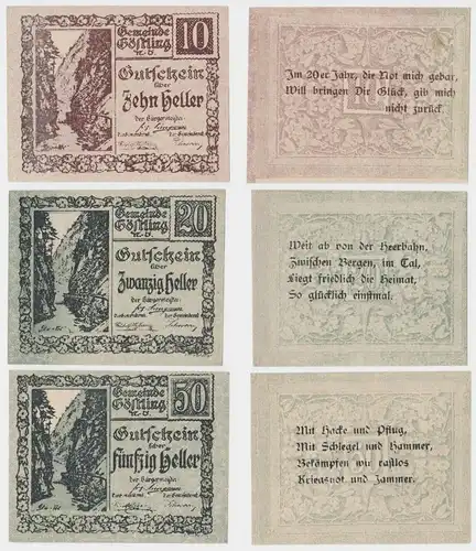 3 Banknoten 10 bis 50 Heller Notgeld Gemeinde Göstling (144902)