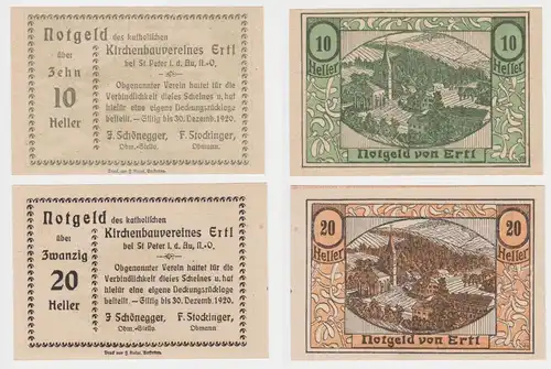 2 Banknoten 10 und 20 Heller Notgeld Kirchenverein Ertl bei St. Peter (149334)