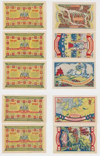 5 x 50 Pfennig Banknoten Notgeld Verein f. Heimatkunde Wilhelmsburg (154140)