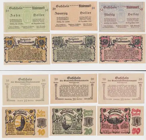 6 Banknoten 10 bis 50 Heller Notgeld Gemeinde Blindenmarkt (150307)