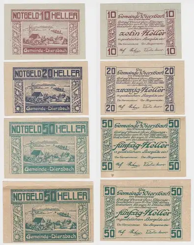 4 Banknoten 10 bis 50 Heller Notgeld Gemeinde Diersbach 1920 (154340)