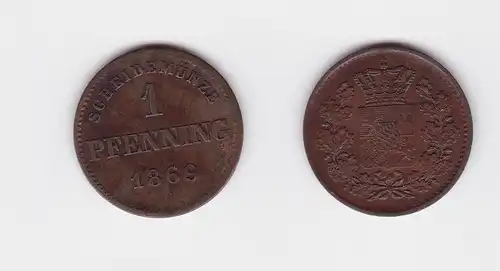 1 Pfennig Kupfer Münze Bayern 1869 (119189)