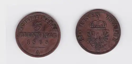 3 Pfennige Kupfer Münze Preussen 1865 A (119318)