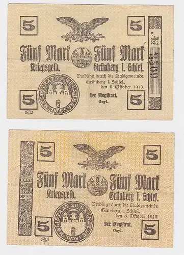 5 Mark Banknote Notgeld der Stadt Grünberg i.Schlesien 8.10.1918 (118924)