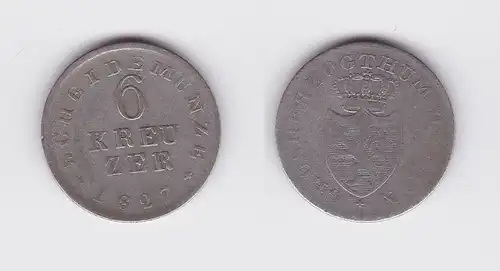 6 Kreuzer Silber Münze Hessen Darmstadt 1827 (119180)