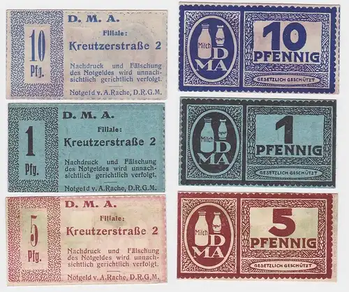 1,5 & 10 Pfennig Banknoten Notgeld Dresden D.M.A. Kreutzerstraße 2 (112808)