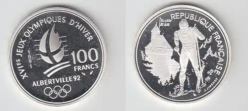 100 Franc Silber Münze Frankreich Olympia 1992 Albertville Langlauf (116468)