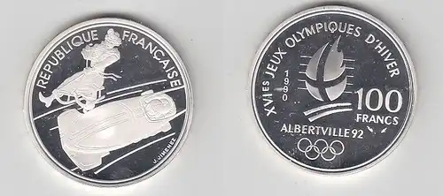 100 Franc Silbermünze Frankreich Olympia 1992 Albertville 2er Bob (116428)