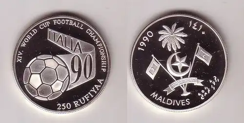 250 Rufiyaa Silbermünze Malediven Fussball WM Italien 1990 (116481)
