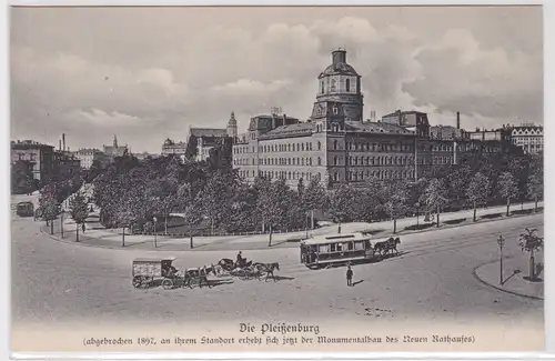 93304 Ak Aus Leipzigs alten Tagen die Pleißenburg mit Pferdebahnen um 1900