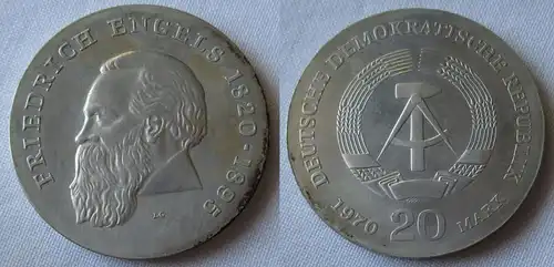 DDR Gedenk Münze 20 Mark Friedrich Engels 1970 Silber Stempelglanz (144168)
