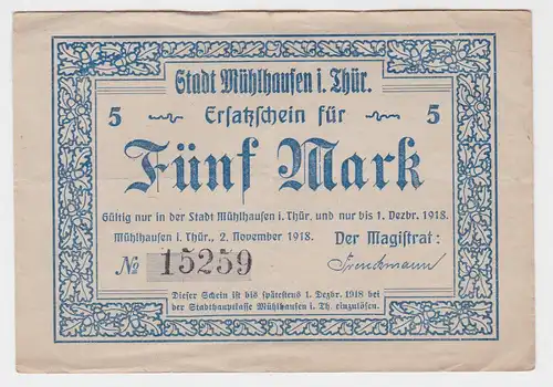 5 Mark Banknote Notgeld Stadt Mühlhausen in Thüringen 2.11.1918 (117420)