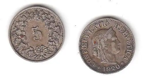 5 Rappen Nickel Münze Schweiz 1920 B (113564)