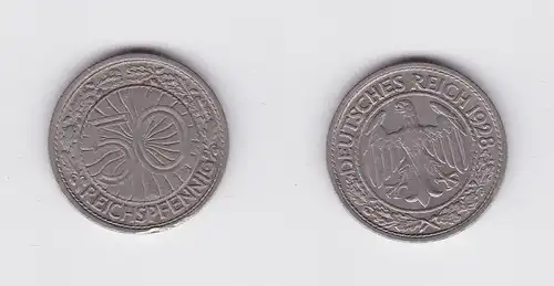 50 Pfennig Nickel Münze Weimarer Republik 1928 A (119883)