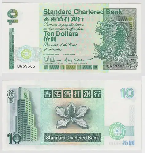 10 Dollar Banknote Hongkong Standard Chartered Bank 1993 kassenfrisch (123046)