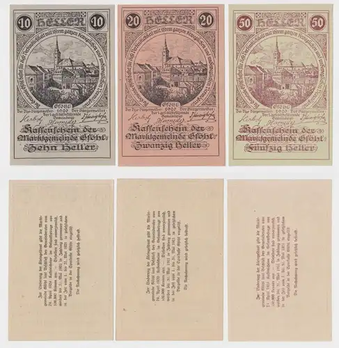 3 Banknoten 10 bis 50 Heller Notgeld Stadtgemeinde Gföhl 1920 (142834)
