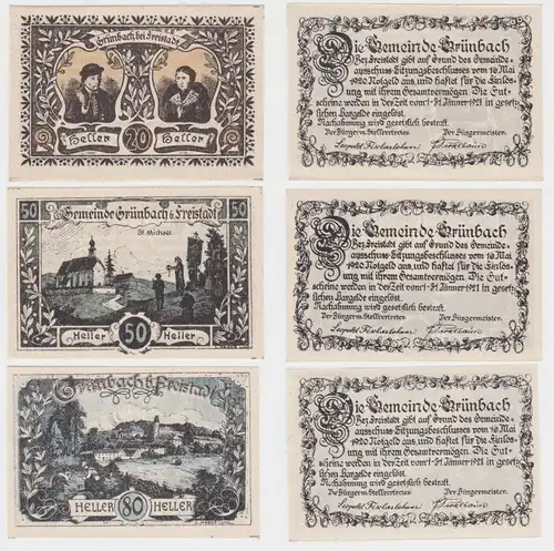 3 Banknoten 20 bis 80 Heller Notgeld Grünbach Freistadt (143516)