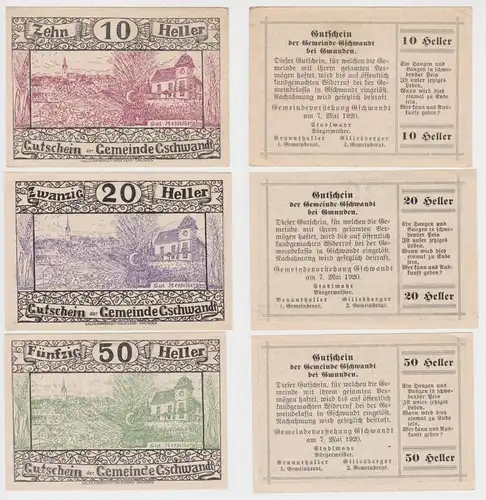 3 Banknoten 10 bis 50 Heller Notgeld Gemeinde Gschwand (144470)