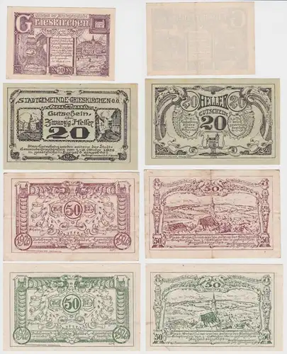 4 Banknoten 10 bis 50 Heller Notgeld Stadtgemeinde Grieskirchen (147283)