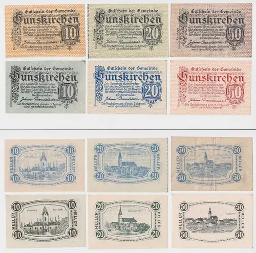 6 Banknoten 10 bis 50 Heller Notgeld Stadtgemeinde Gunskirchen (140342)