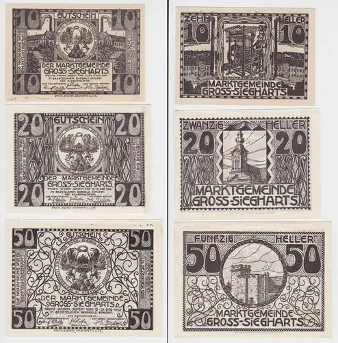 3 Banknoten 10 bis 50 Heller Notgeld Gemeinde Groß Siegharts (144369)