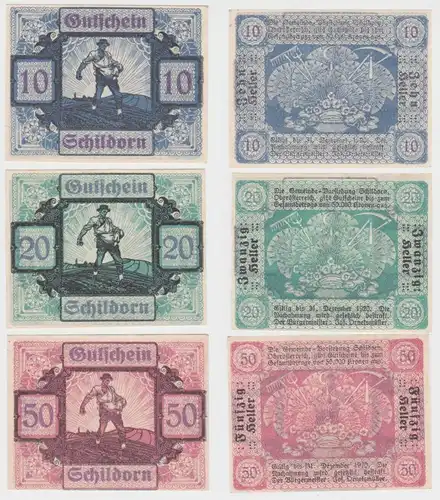 3 Banknoten 10 bis 50 Heller Notgeld Gemeinde Schildorn (145755)
