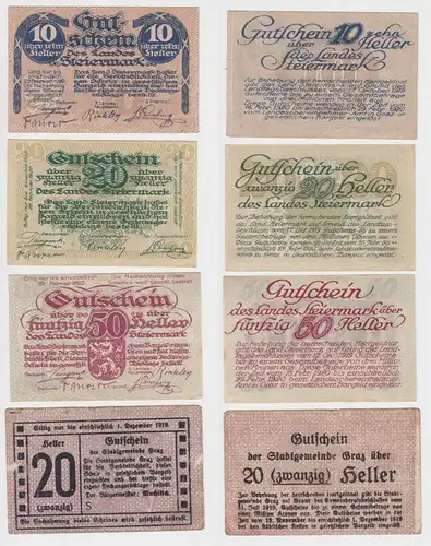 4 Banknoten 10 bis 50 Heller Notgeld Land Steiermark Graz 1920 (145053)