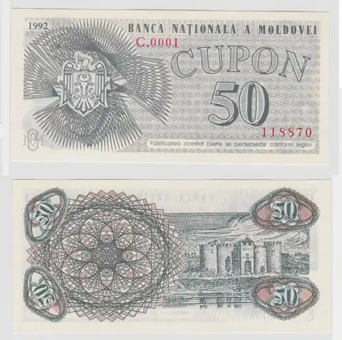 50 Cupon Banknote Moldovei Moldawien 1992 Pick 1 kassenfrisch (122091)