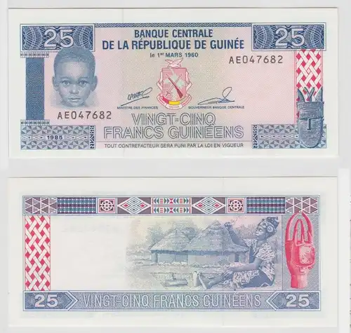 25 Francs Banknote Bank of Guinea 1985 kassenfrisch UNC (129956)