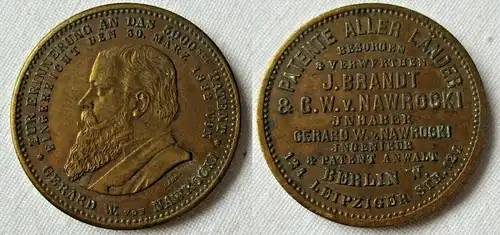 Medaille Erinnerung a.d. 5000. Patent Gerard W. von Nawrocki 1882 Berlin /130531