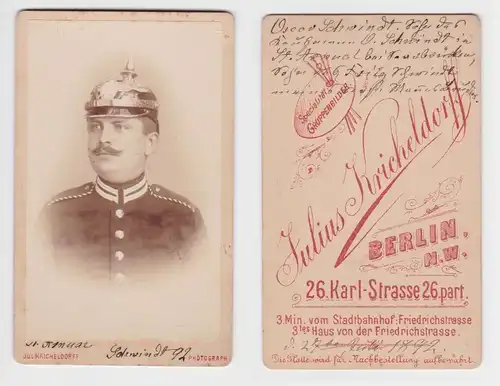 97698 Kabinett Foto Berlin Unteroffizier mit Pickelhaube um 1910