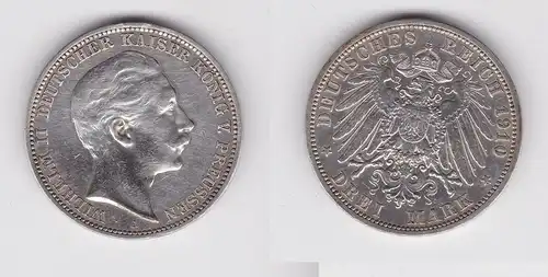 3 Mark Silbermünze Preussen Kaiser Wilhelm II 1910 Jäger 103  (133379)