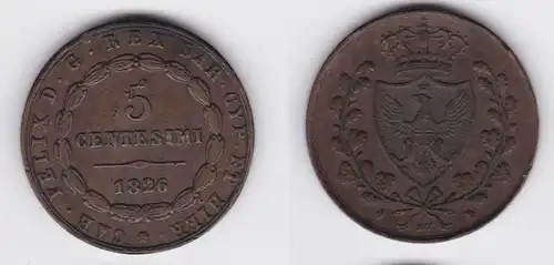5 Centimes Kupfer Münze Italien Regno Sardinien 1826 ss+ (142663)