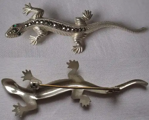 elegante 835er Silber Brosche in Form eines Geckos mit Schmucksteinen (162130)
