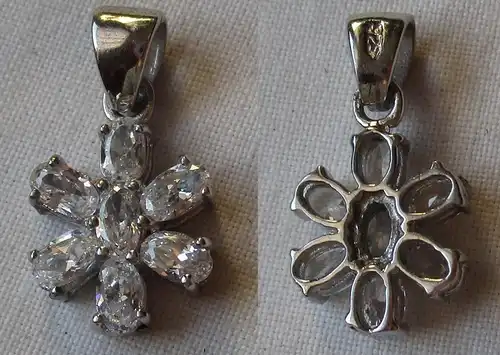 eleganter 925er Sterling Silber Kettenanhänger in Blütenform m. Steinen (156471)