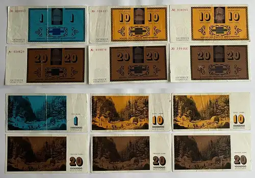 6x Banknoten Wertschein DDR 1-20 Mark Schloß Parkhotel Reinhardsbrunn  (162646)