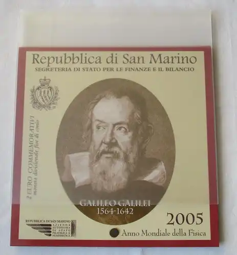San Marino 2 Euro Gedenkmünze KMS 2005 Galileo Galilei in Coincard (158005)