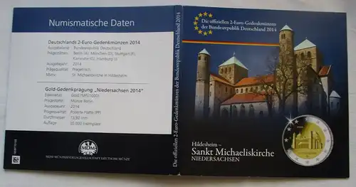 KMS 2 Euro Gedenkmünzen Niedersachsen 2014 Michaeliskirche Hildesheim (157850)